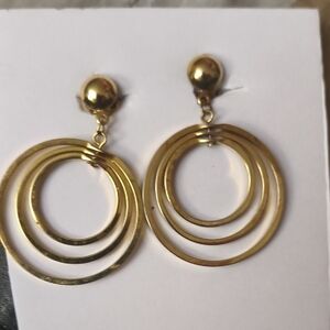 Layered Gold Hoop Drop Earrings - Polished Circle Design